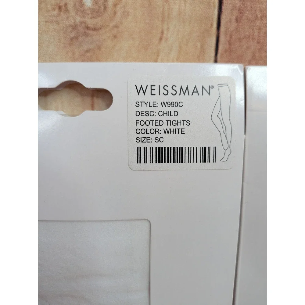 2 Weissman W990C Kids White Footed Dance Tights Size SC Small Child 2 Pack NEW